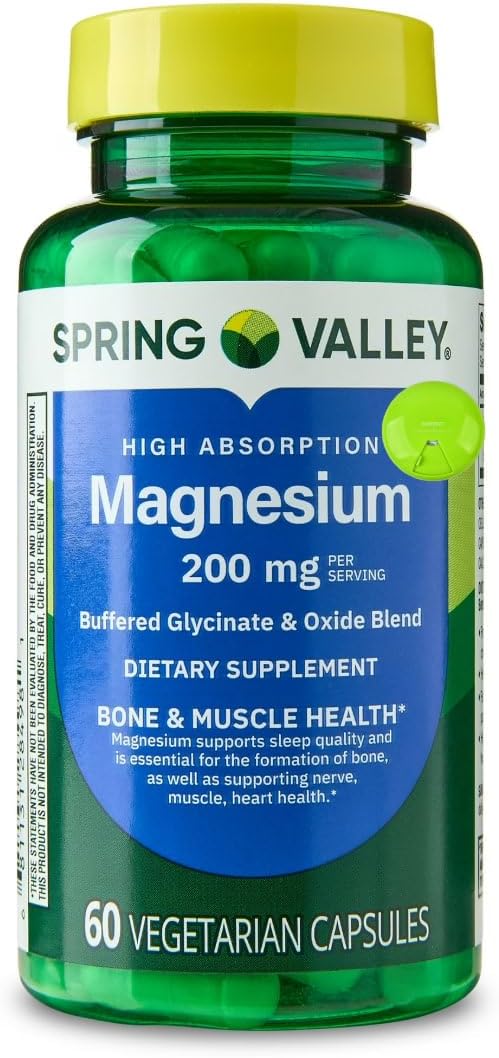 Spring Valley Magnesium Sleep Support Bone & Joint Health Dietary Supplement Vegetarian Capsules, 200 mg, 60 Count + SUREFECT Organizer.
