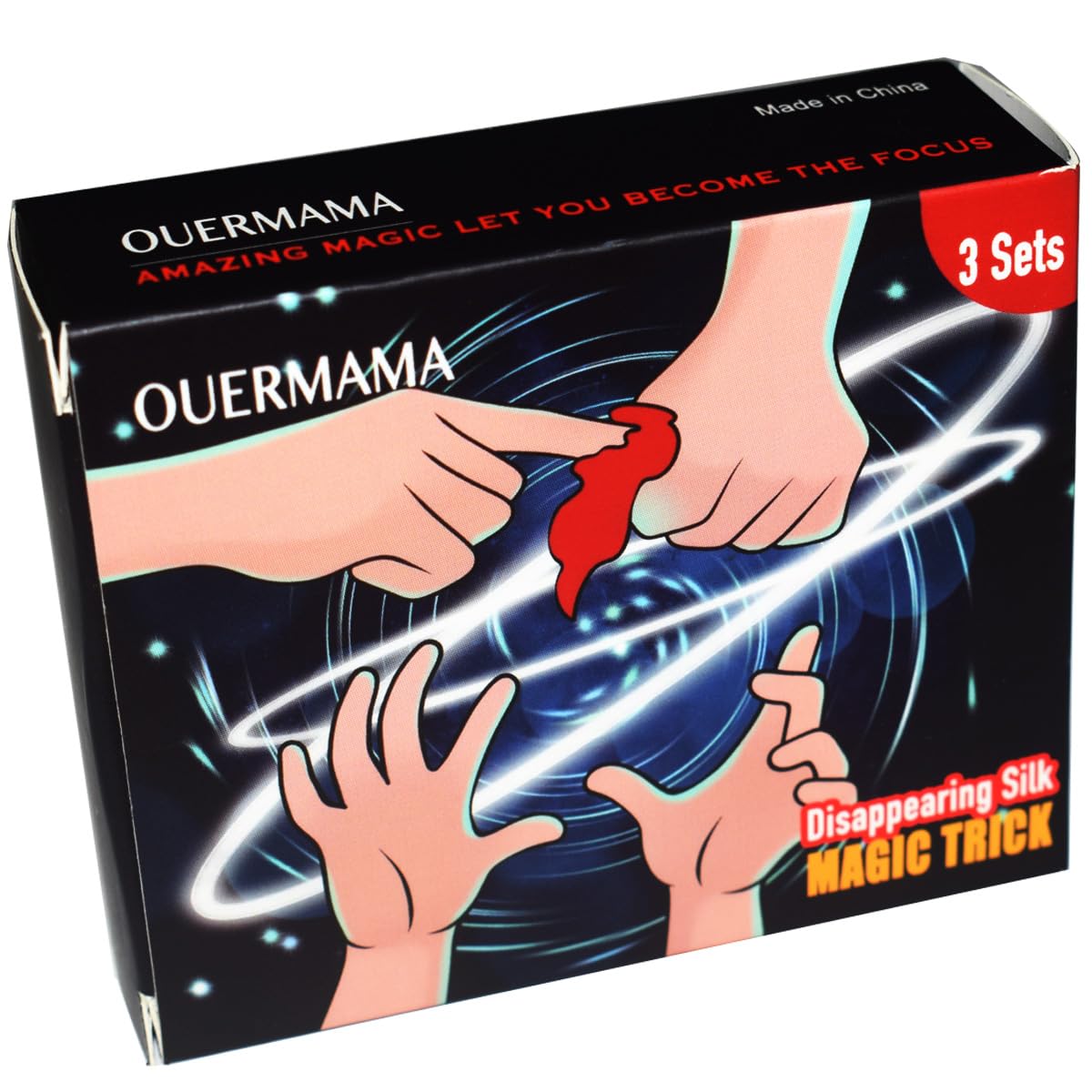 OUERMAMA 3 Sets Disappearing Silk Fake Thumb Tip Magic Trick Reality Magician Finger Thumb Tip with Red Silk Magic Props