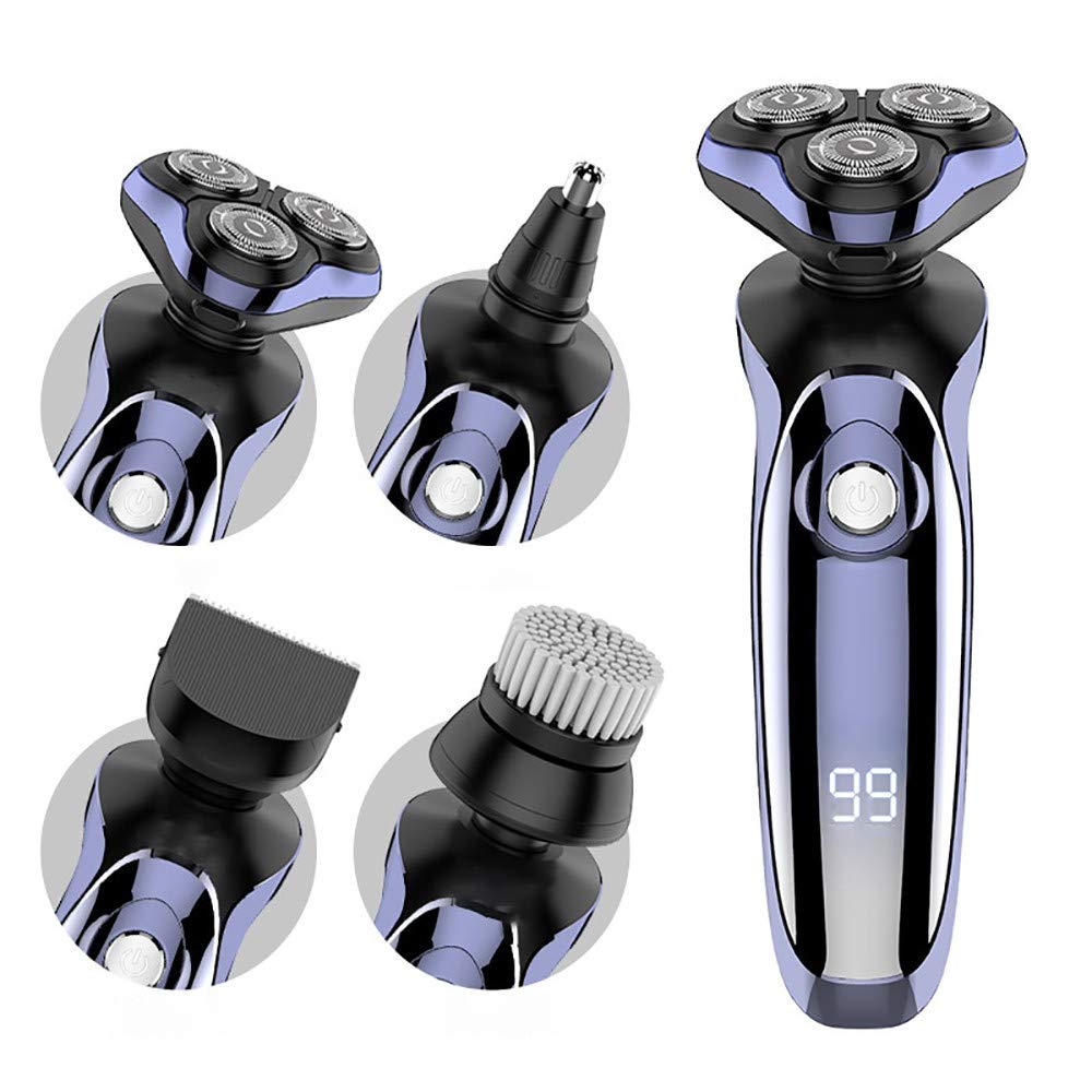 Afeitadora Eléctrica Hombre,Maquina Afeitar Barba Rotativa inalámbrica Impermeable 4 en 1 Uso Seco y Húmedo,Cabezales Giratorios 4D, LED Indicador
