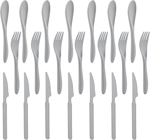 Miniatura 8 de Forks - Juego de cubiertos de paja de trigo de 21 piezas, juego de utensilios reutilizables para 7, utensilios irrompibles y ligeros para fiestas,