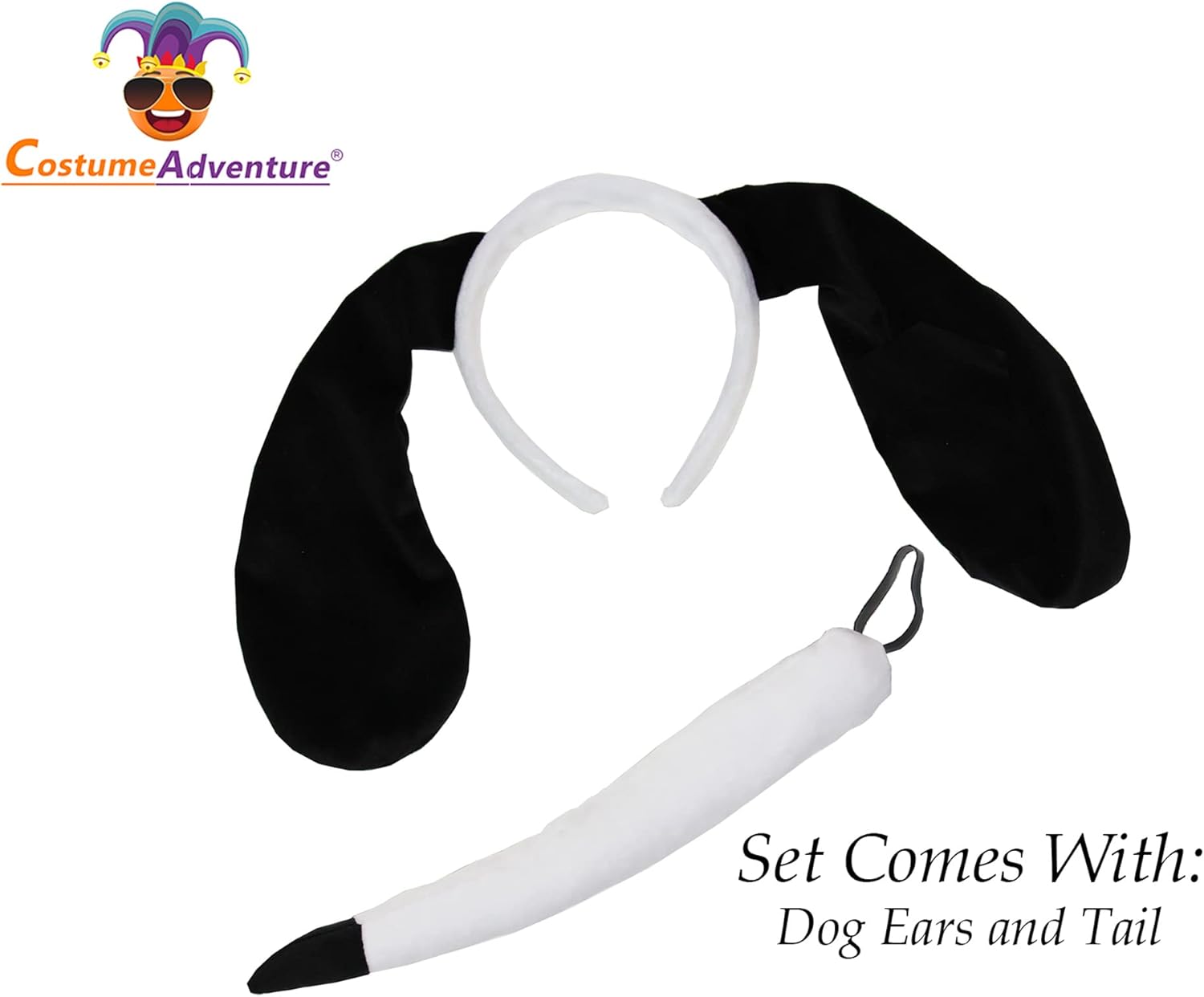 Black and White Dog Ears Headband and Tail Costume Accessory Puppy Dog Costume Ears and Tail for Adults - One Size - Image 4