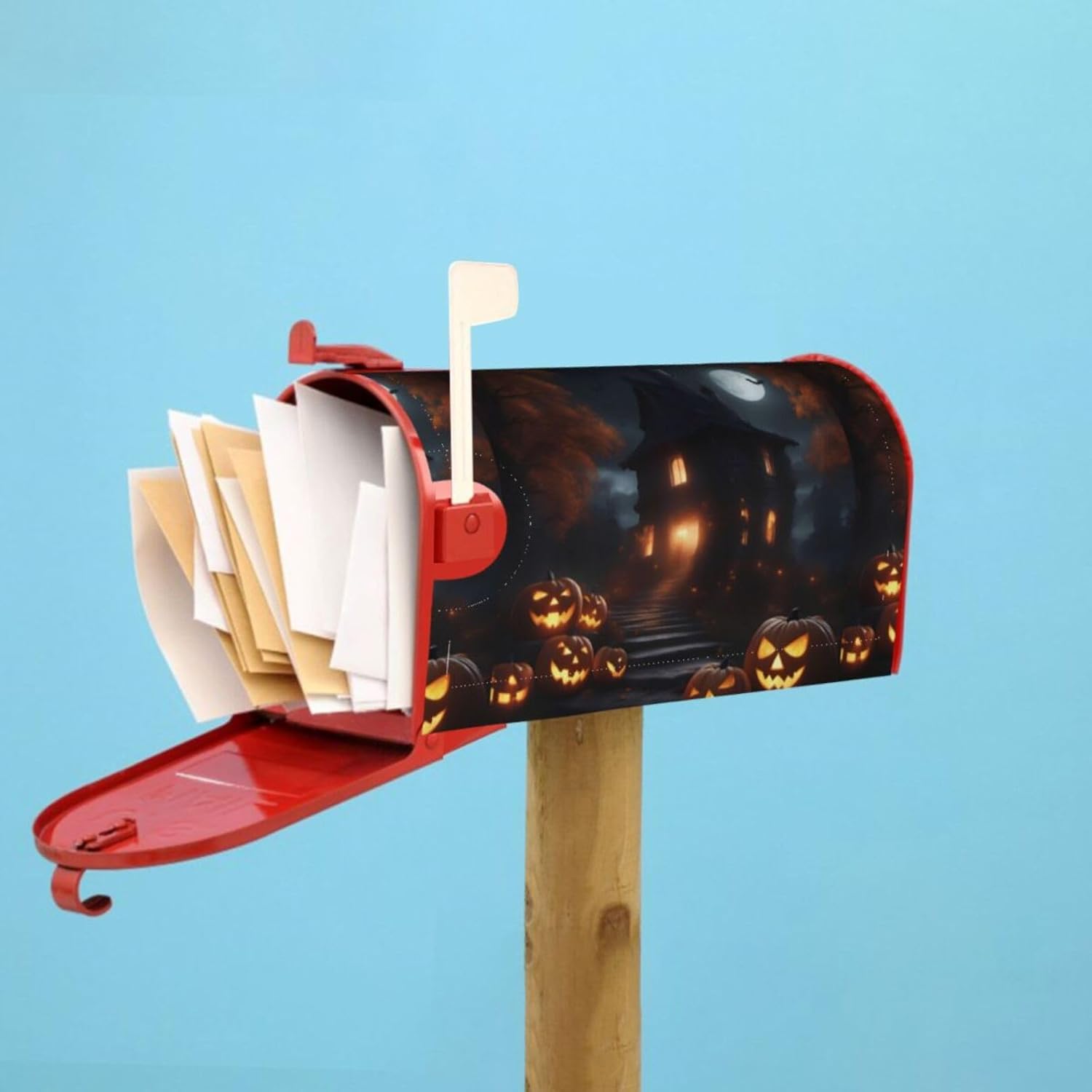 Castle with Pumpkin Lights Letterbox Protector with Magnetic Stripe for Outdoor Patio Decoration Christmas Housewarming Gift 25.5x21 in