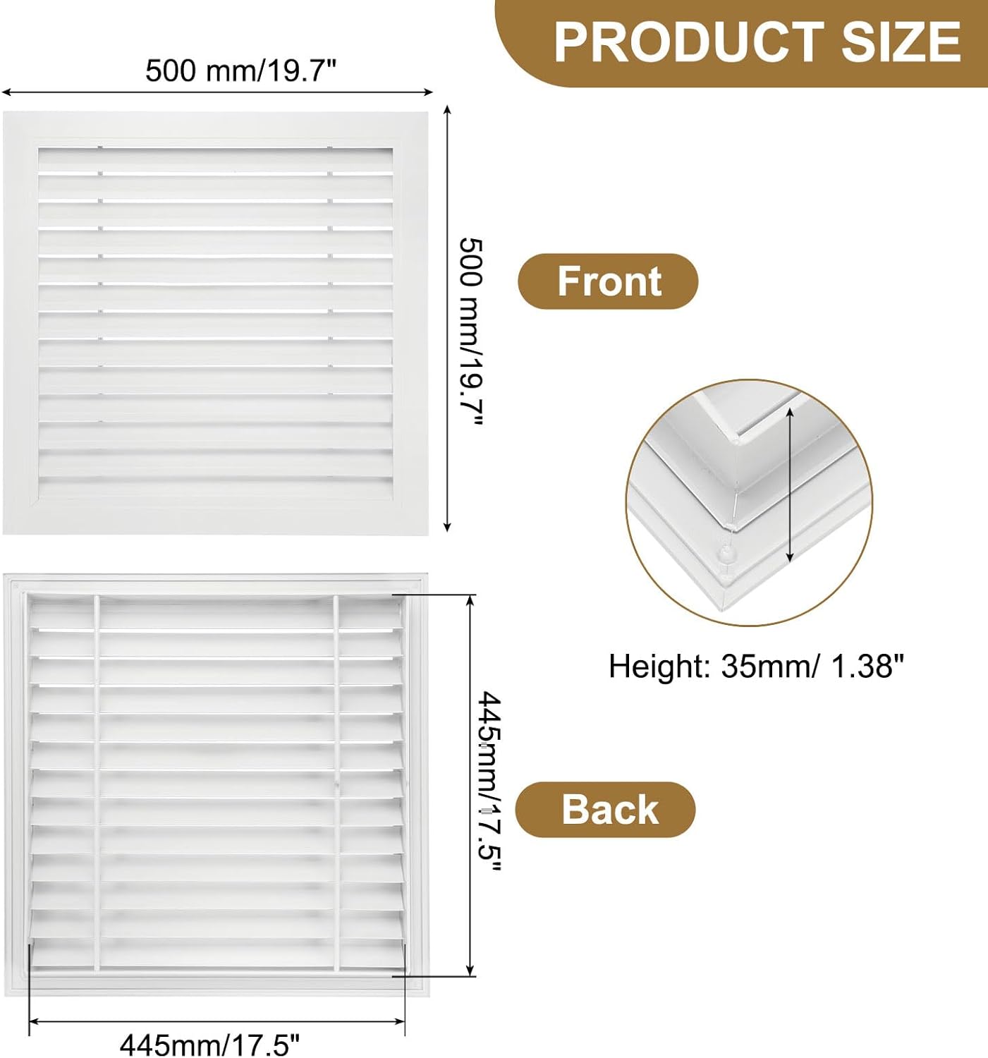 PATIKIL 18" x 18" Aluminum Return Grille, Air Supply Vent Cover Linear Bar Ventilation Grille for Sidewall Wall Ceiling HVAC System, Outer Size: 19.7" x 19.7", White 18 x 18 Inch