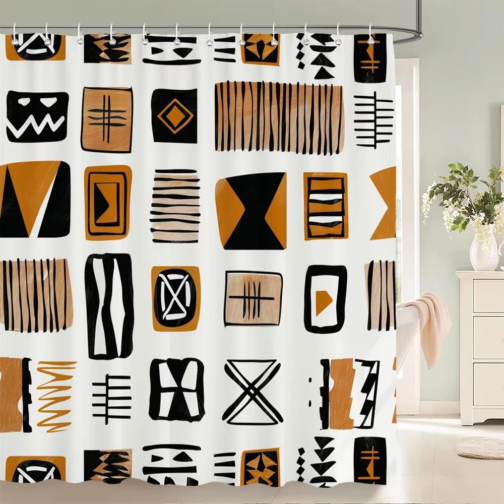 KELAIMI Tribal Geometric Shower Curtain,Abstract Bohemian Ethnic Bathroom Curtain,Waterproof Polyester Fabric Bathtub Curtain with Hooks Style 8 90X180Cm
