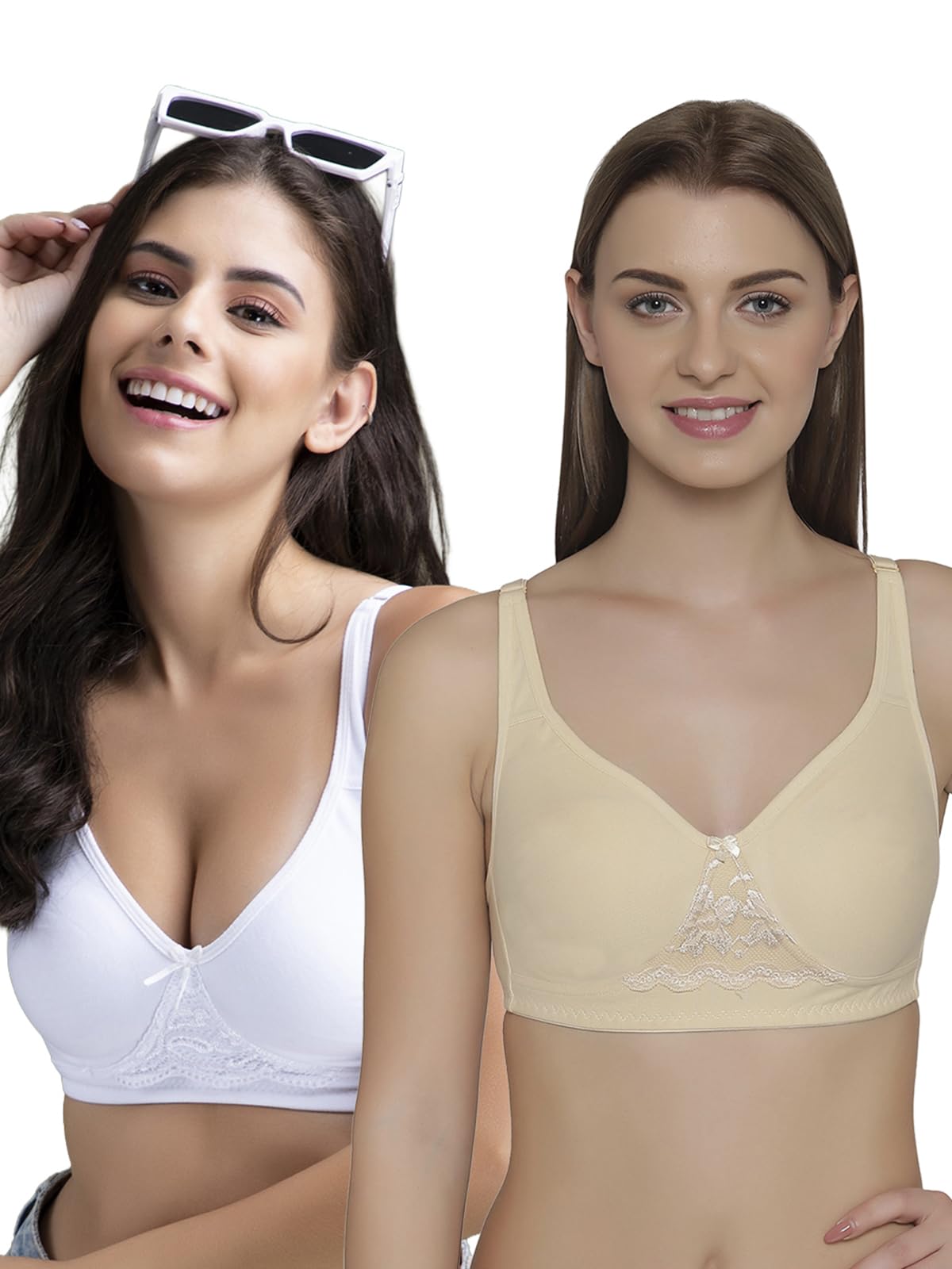 clovia Women's Cotton Pack of 2 Non-Padded Non-Wired Full Coverage T-Shirt Bra-picture-22