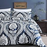 Bedduvit Navy Duvet Cover King Size - Navy Blue Damask King Duvet Cover Set,Breathable Minimalism Da