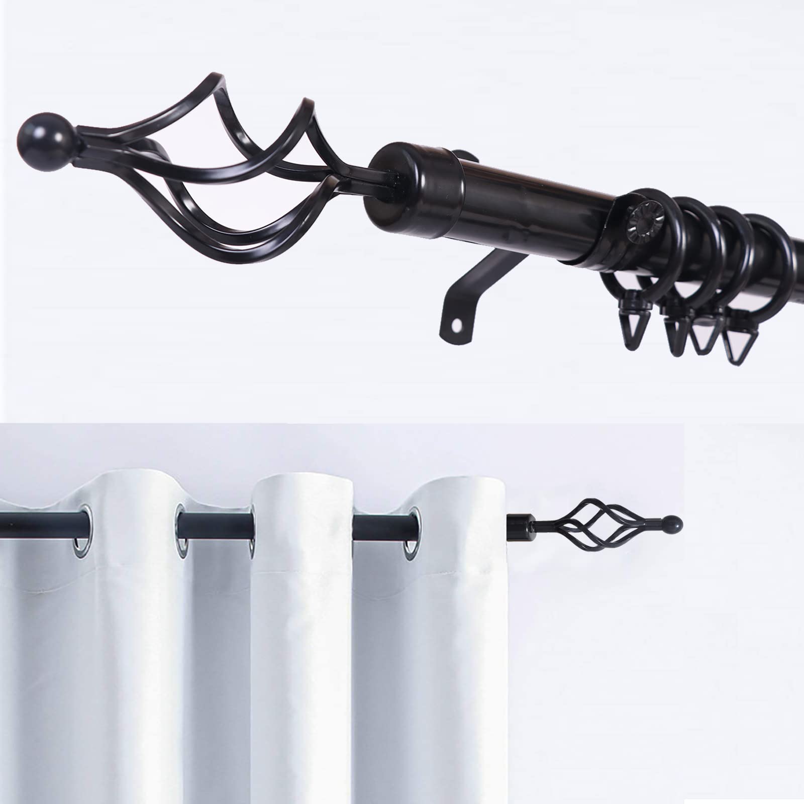 Curtain Rod Set with Spiral Shape, Black Window Curtain Pole with Brackets Fittings Set for Eyelet Curtains 20-43 inch