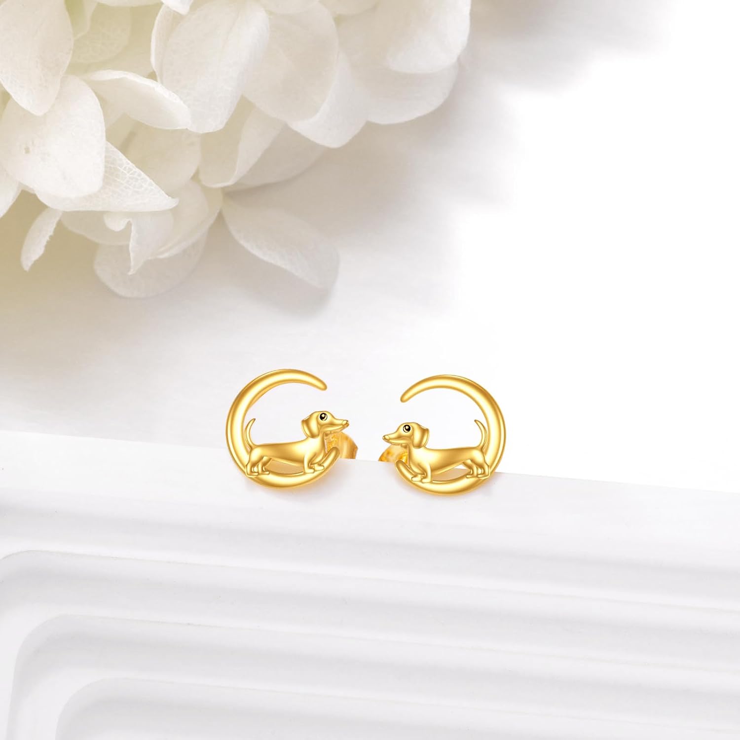 KECHO 14k Gold Animal Moon Stud Earrings for Women - Real Gold Jewelry Gifts