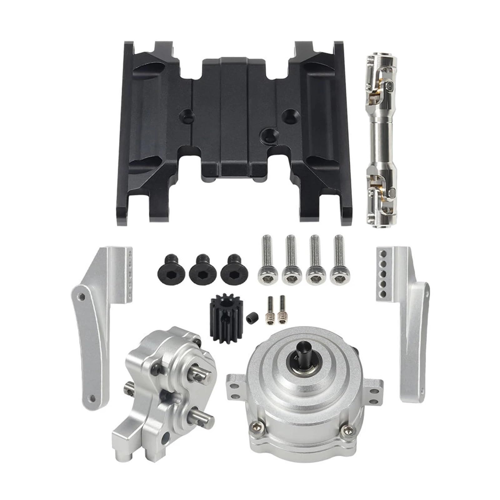 for SCX10 II Planetary Transmission with Pinion Transfer Case Skid Plate Set for 1/10 RC Crawler Car DIY 90046 90047 Chassis Upgrade(Silver Set)