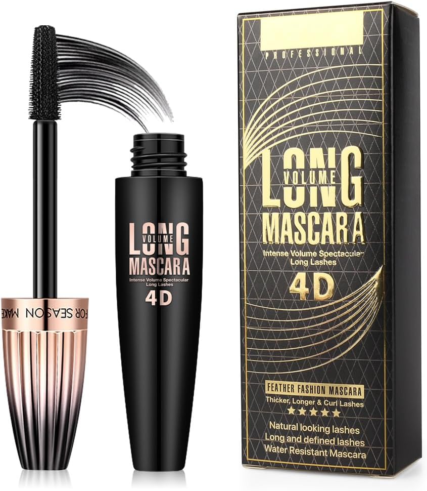 4D Silk Fiber Lash Mascara, Waterproof Long Lasting Mascara Black Volume and Length Natural, Exquisitely Full, Lengthening Thickening Softer Fuller Lashes Amplify Smudge-Proof Eyelash Mascaras,1 Pack