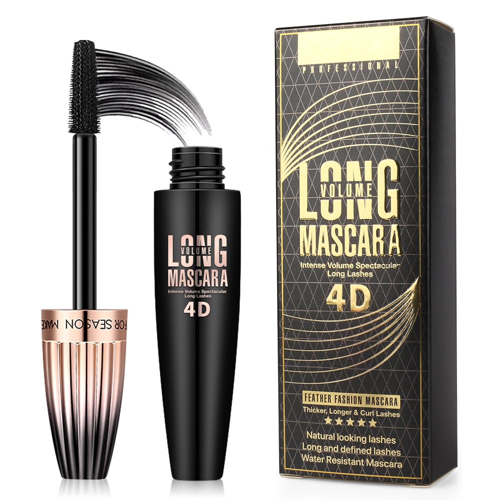 FGHJ 4D Silk Fiber Lash Mascara, Waterproof Long Lasting Mascara Black Volume and Length Natural, Exquisitely Full, Lengthening Thickening Softer Fuller Lashes Amplify Smudge-Proof Eyelash Mascaras,1 Pack