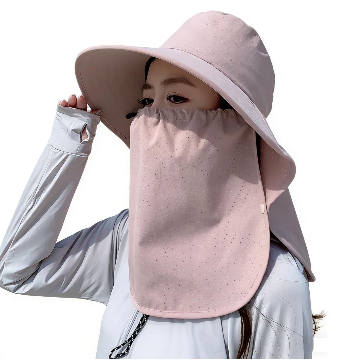 UPF 50+ 3-in-1 Sun Hat for Women, Wide Brim UV Protection Visor Hat with Detachable Neck Flap &amp; Face Cover
