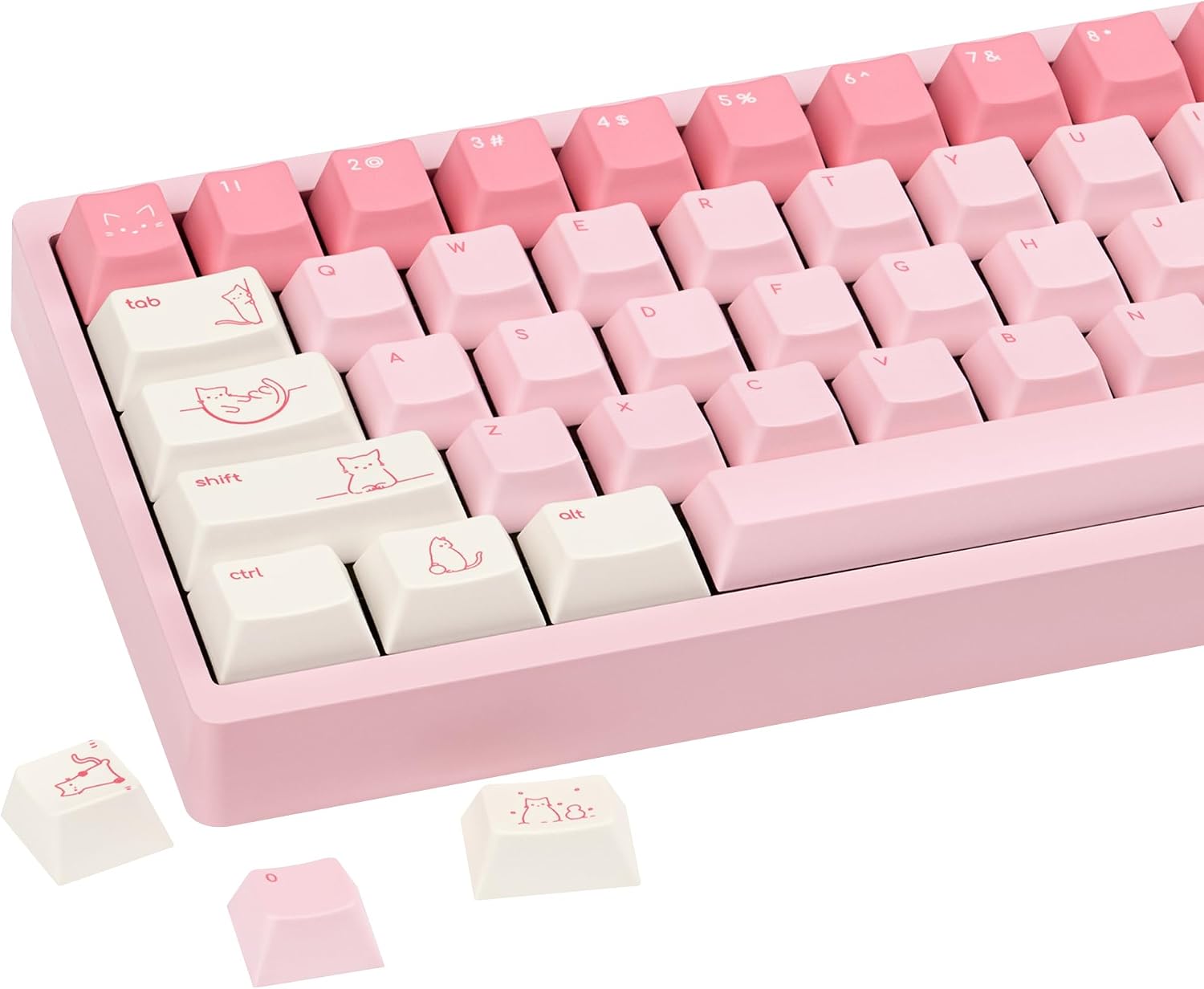 PBT Pink Cat Theme Cherry Profile Keycaps, Dye-Sublimation Keycap Set 137 Keys, Custom Cute Animal Keycaps for 61/68/87/98/104/108 Mechanical Keyboard