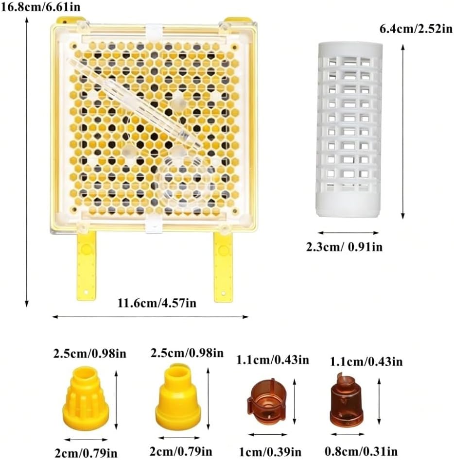 Queen Rearing Set, Plastic Queen Bee Breeding Kit with Rearing Box, Cells and Brackets for Beekeepers