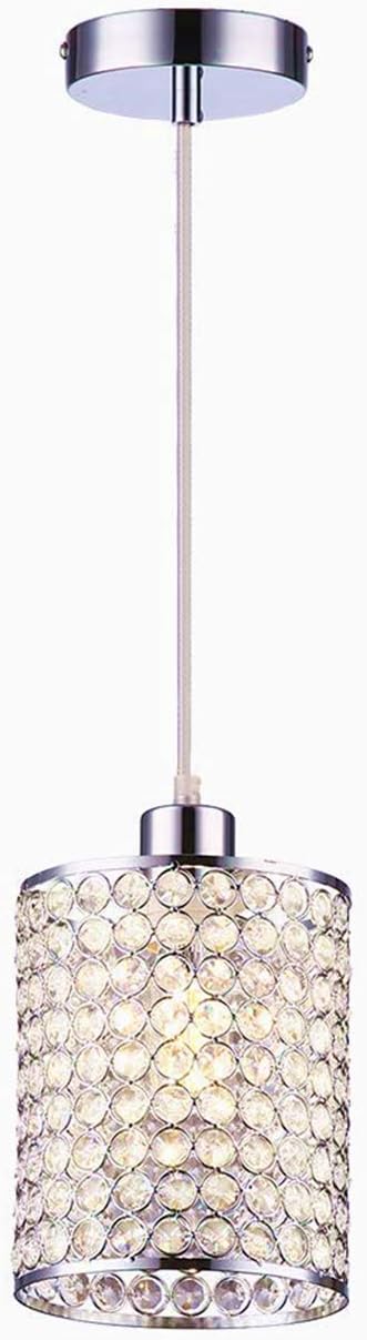 Tayanuc Modern Crystal Ceiling Pendant Fixture, Chrome Frame Crystal Pendant Light for Kitchen Island, Hanging Pendant Light Shade with Crystal Beads for Bedroom Living Room