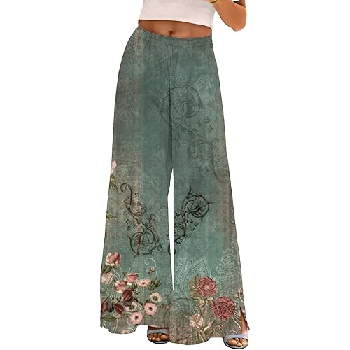 CHUOAND Palazzo Pants for Women High Waist Flowy Palazzo Pants Wide Leg Casual Cotton Lounge Trousers Summer Boho Outfit