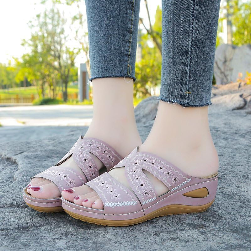 Sandales compensées brodées de haute qualité au design bohème raffiné
