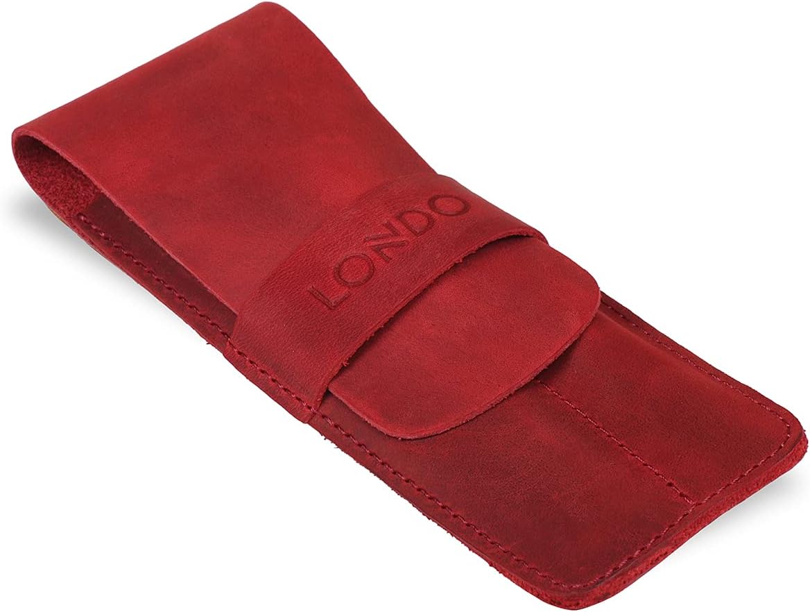 Londo Genuine Leather Pen and Pencil Case with Tuck in Flap, Stationery Bag - Two compartment