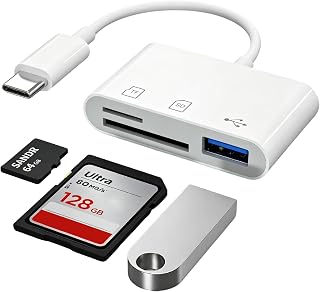USB C SD Card Reader, USB C to SD TF Adapter, 3 in 1 Memory Card Reader, USB C to HDMI Connector, Compatible with Samsung, Xiaomi, iPhone, iPad, PC, Plug and Play (White)