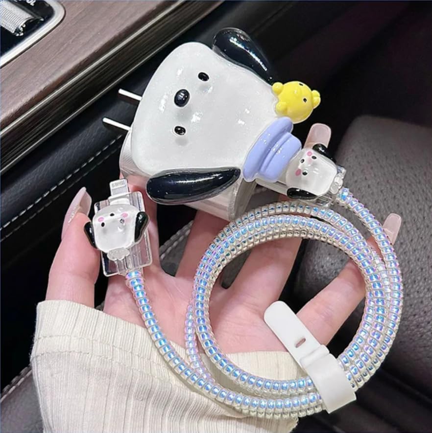 Image of Cable Protector with 3D Cute Pattern for iPhone Charger only 18W & 20W, Data Line Wire Saver Charging Cable Charger Protective Cable,Full Protection Cover 4 in 1 (Clear-Puppy)