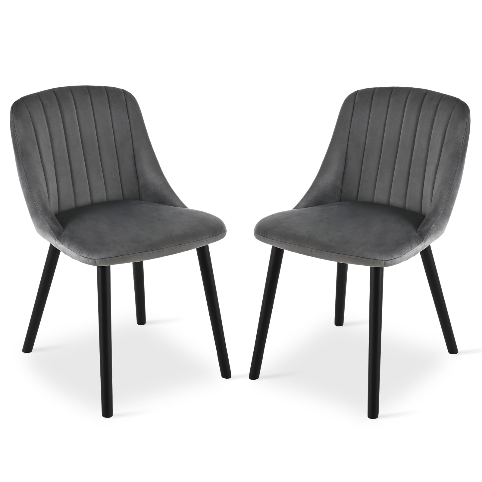 Goeurvant Dining Chairs Set of 2 Velvet Chairs for Living Room with Wood Legs Kitchen Chair Upholstered, Dark Grey with Black Leg