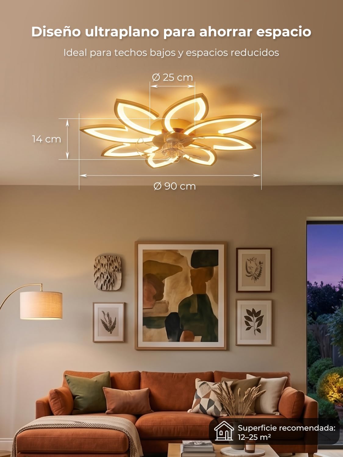 90cm Ventilador de Techo con Luz y Mando a Distancia Led Lampara Ventilador Techo Silencioso Regulable Motor DC Reversible 6 Velocidades Ceiling Fan with Light para Dormitorio Cocina,Dorado