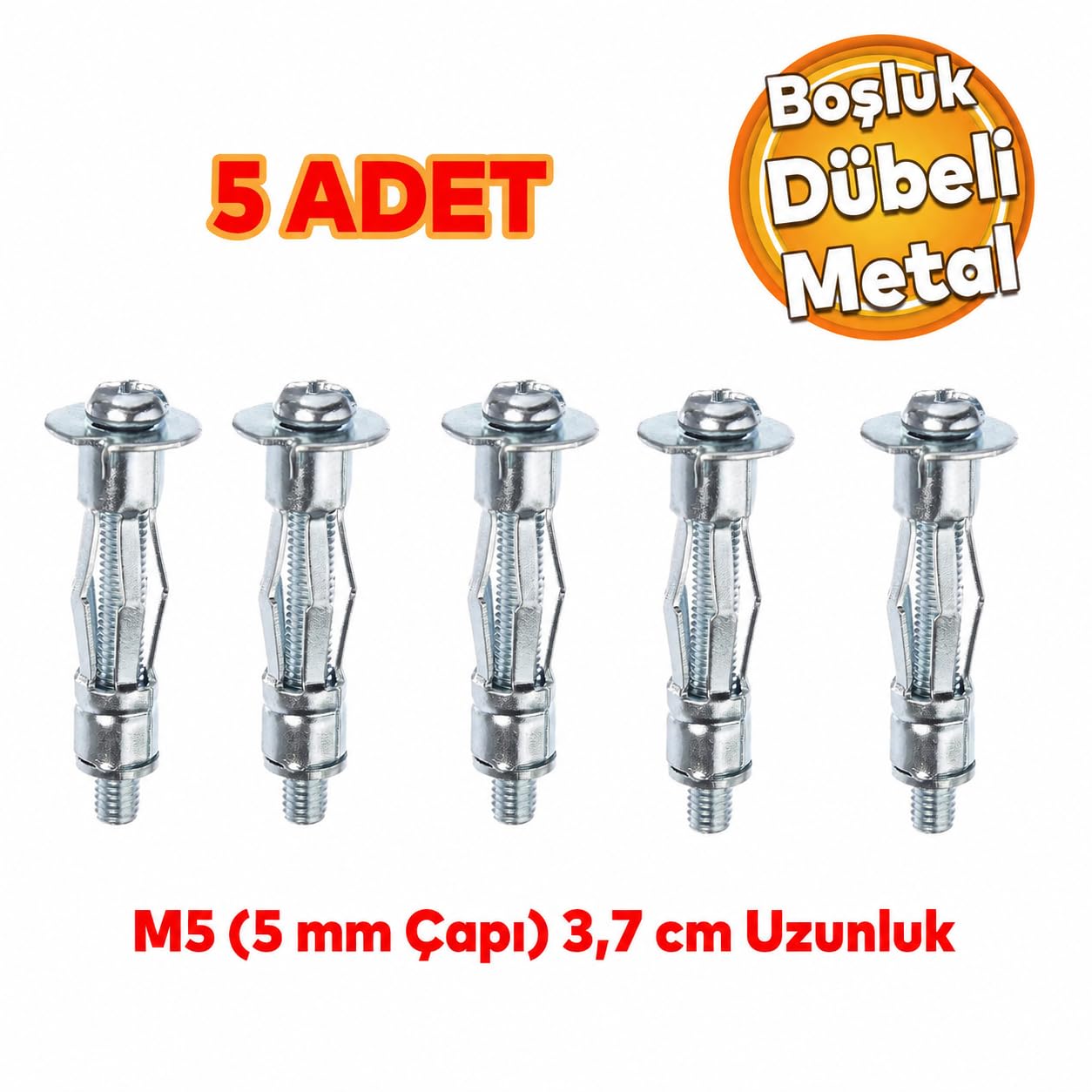 Çelik Alçıpan ve Boşluk Dübel FRT Tuğla Duvar Bims Paraşüt Dübeli 5x37 Metal 5 Adet