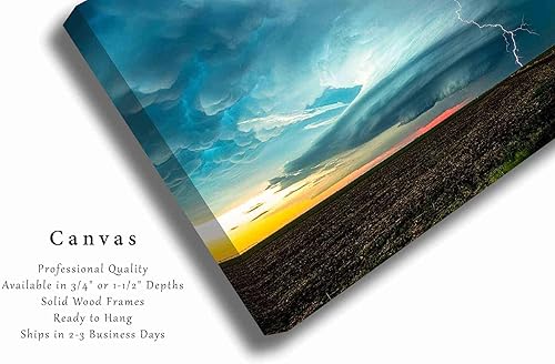 Miniatura 2 de Storm Canvas Wall Art (Ready to Hang) Gallety Wrap of Supercell Thunderstorm and Lightning Bolt on Stormy Spring Evening in Kansas Weather