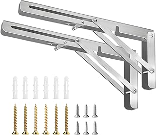 Folding Shelf Bracket 16 Inch, Folding Shelf Brackets Heavy Duty, Stainless Steel Folding Table, L Shelf Brackets Collapsible, Wall Mounted Folding Table Hinge, Space Saving Bracket (16 Inch)