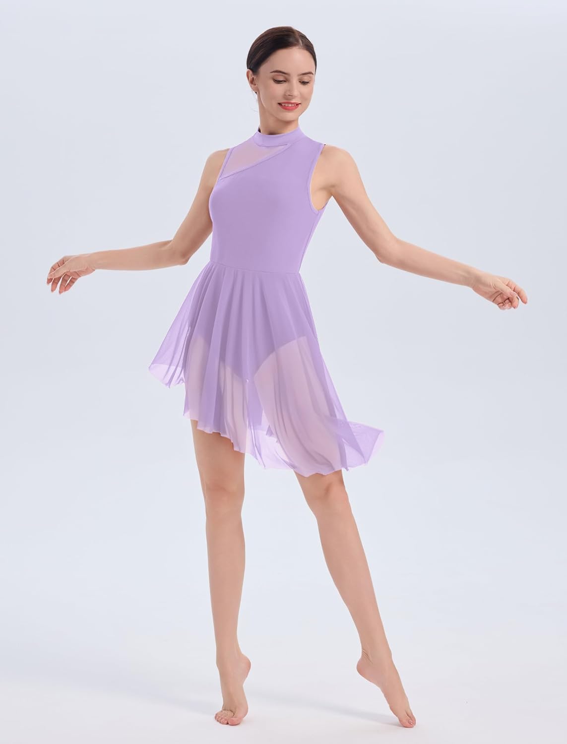 IBAKOM Lyrical Dance Costume for Women Halter Neck Asymmetrical Flowy Chiffon Skirt Cutout Back Contemporary Dance Outfits