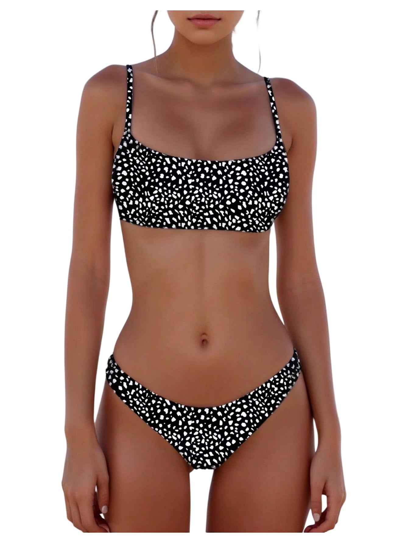 SweatyRocks Womens Leopard Print Bikini Set High Cut Low Rise 2 Piece Swimsuit Swimwear