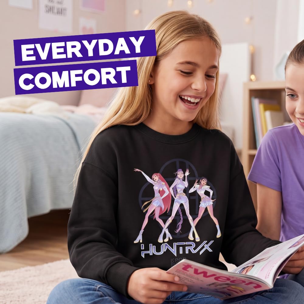 KPop Demon Hunters Sweat-Shirt Noir Huntrix Rumi Mira Zoey pour Filles | Pull à Manches Longues et col Rond | Haut idéal pour Tous Les Jours pour Adolescentes | Produits dérivés K-Pop Demon Hunters