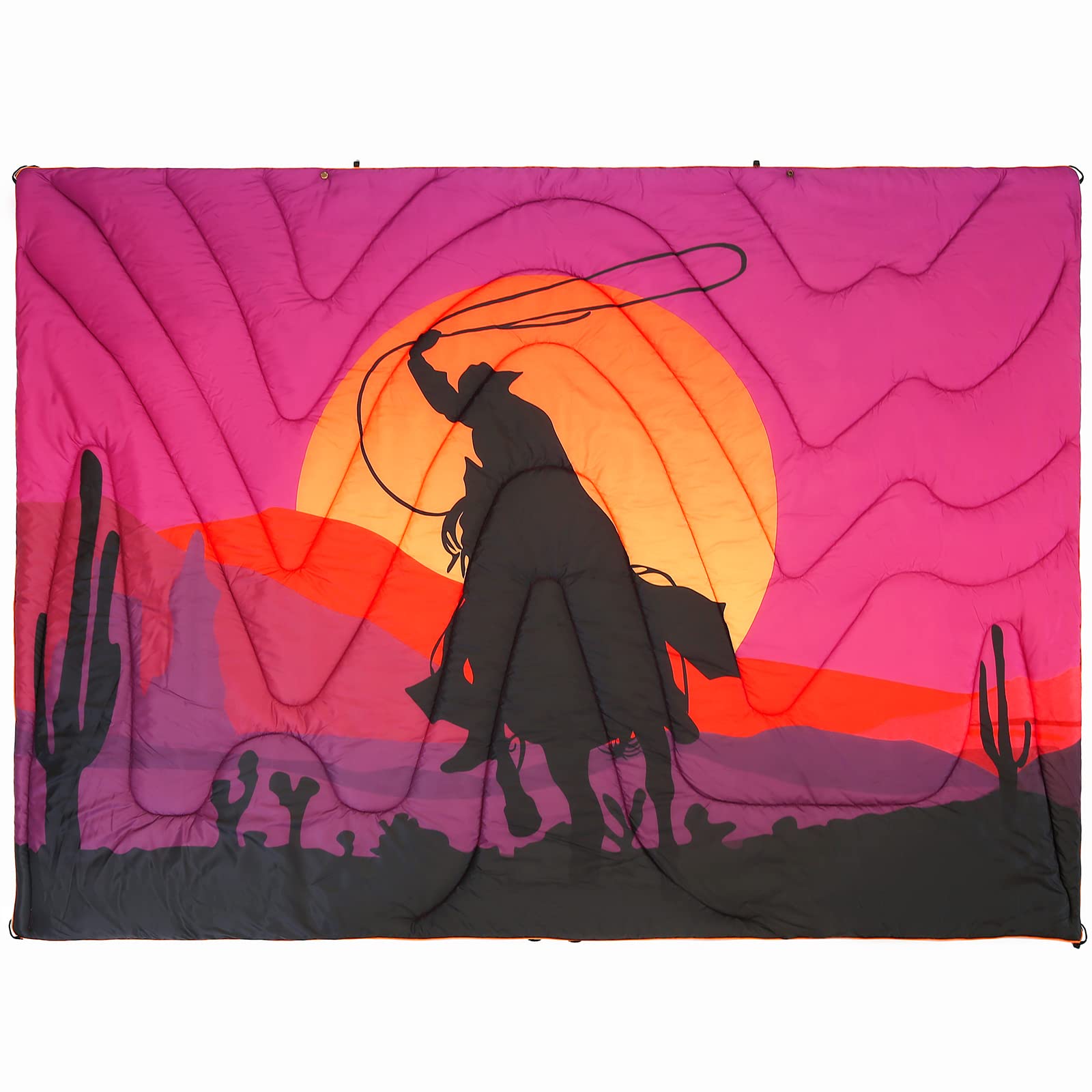 Bedvcaty Camping Blanket, Puffy Waterproof Travel Blanket, Warm Cozy Picnic Blanket, for Outdoors, Travel, and Mountain.(West Cowboy, 78" x 56")
