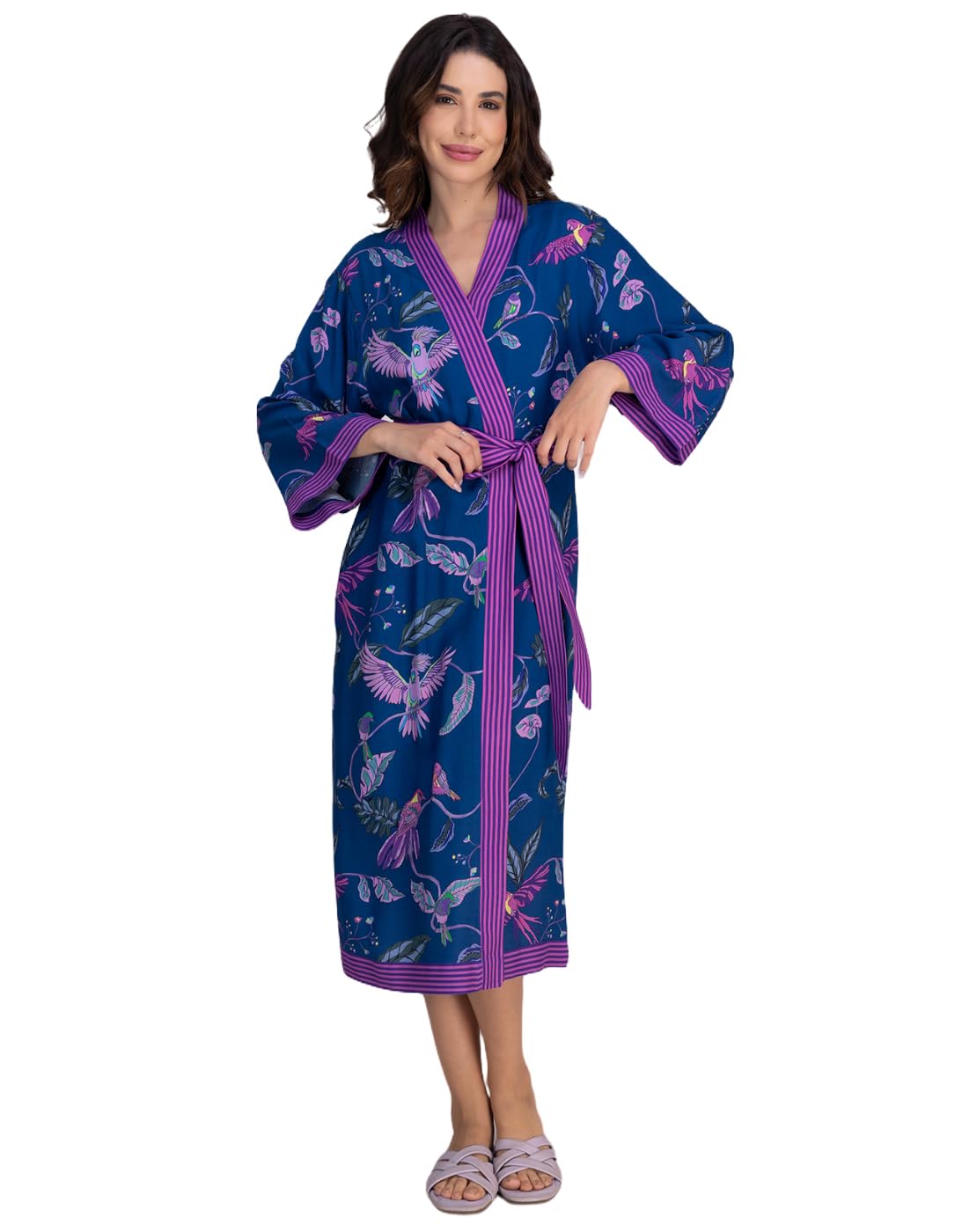 moomaya Viscose Rayon Robe | Women's Printed Dressing Gown | Kimono Cover-Up with Tie Belt-picture-22
