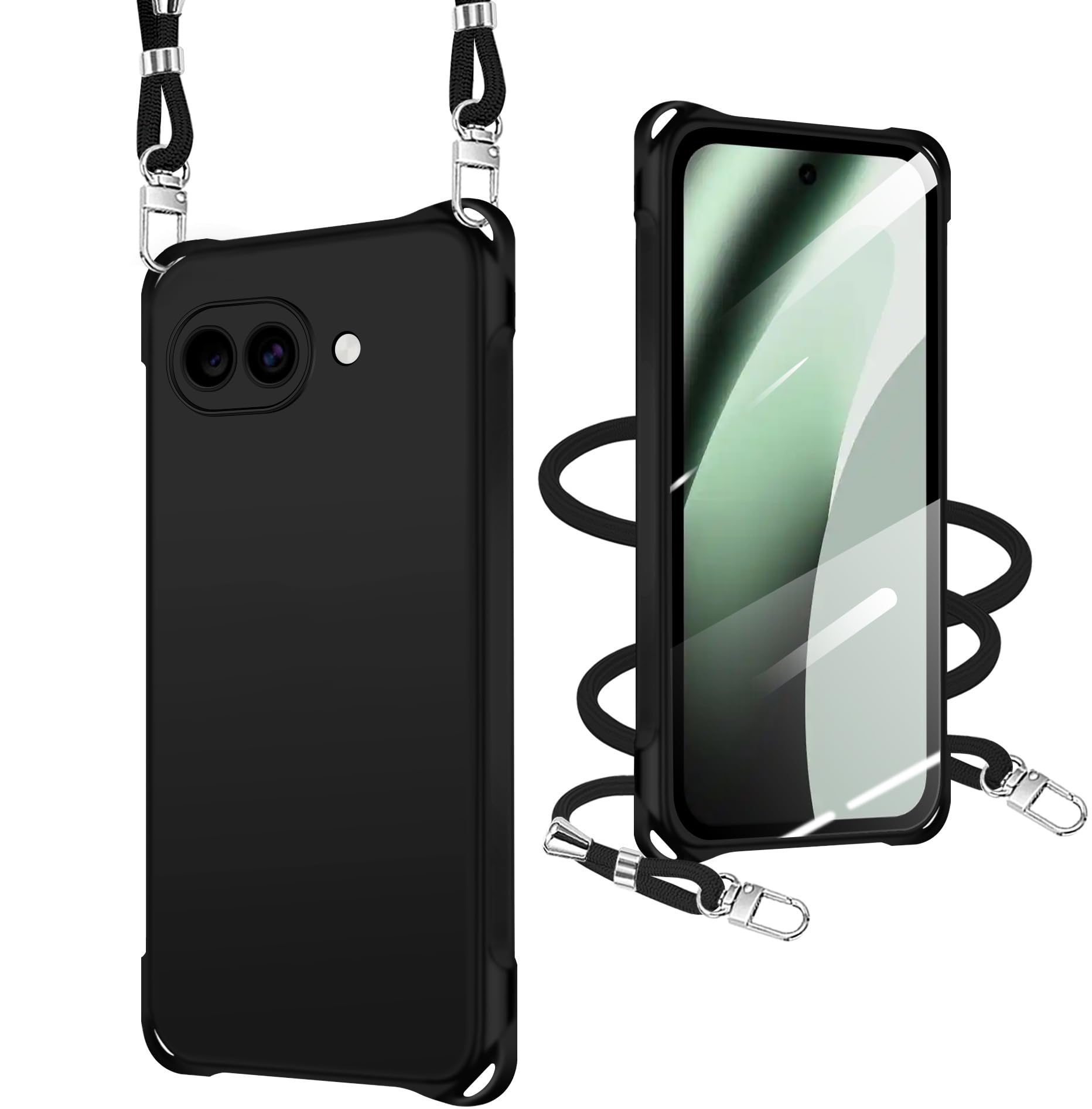 xiusiteli Google Pixel 10A 用 ケース クリア ショルダー ピクセル 10A 携帯カバー 耐衝撃 全面保護 ストラップ付き 肩掛け 斜めかけ 縄掛け スマホケース TPU 薄型 軽量 取り外し可能 落下防止 柔軟【ブラック】