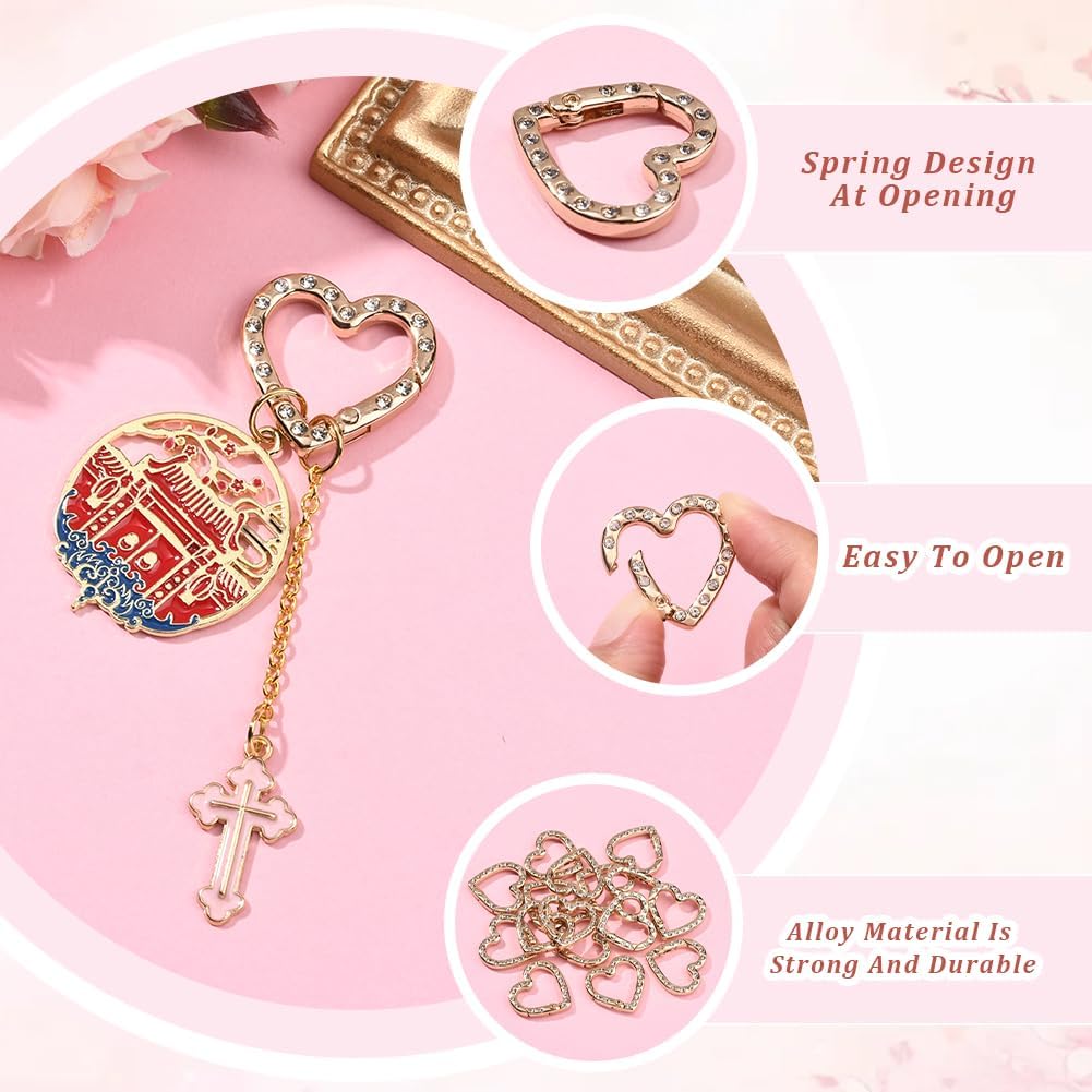 1 Box 20Pcs Heart Carabiner Clip Keychain Heart Shaped Key Ring Bulk Alloy Metal Shiny Rhinestones Heavy Duty Spring Gate Snap Hook for Backpack Purse Jewelry Making DIY Crafts Valentine Gift image 3