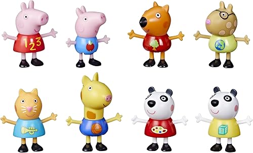 Peppa Pig Paquete de 8 figuras de juguete para el aula escolar, Peppa Pig, George Pig, Peggi Panda, Candy Cat y más, regalos de regreso a clases