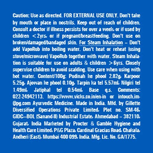 Image of Vicks Vaporub 110ml, Relief From Cold, Cough, Blocked Nose, Headache, Body ache, Muscular stiffness and Breathing difficulty