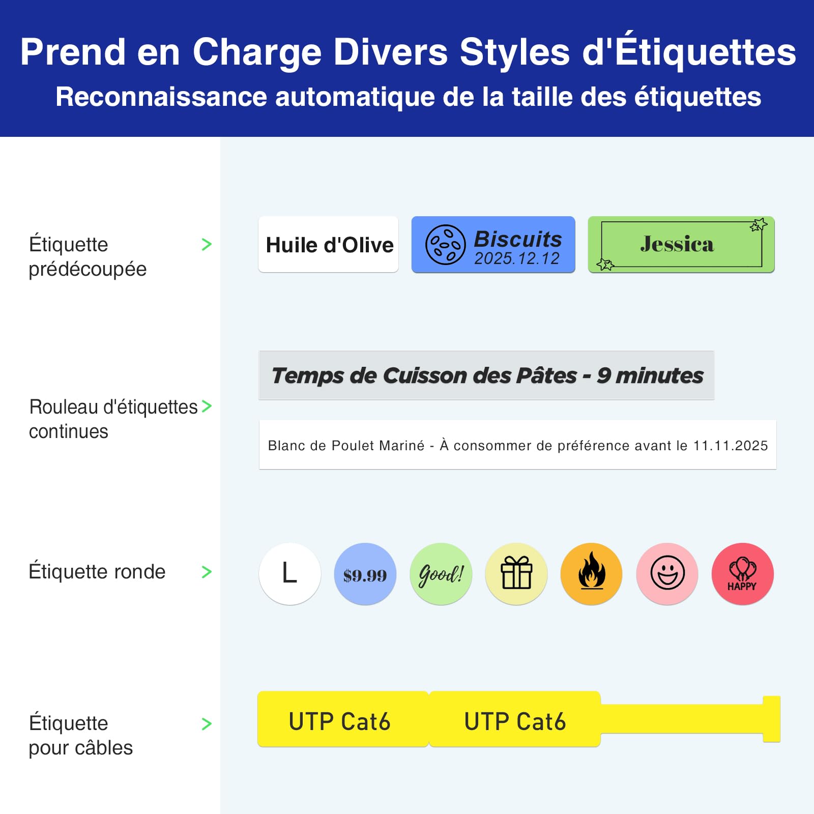 SUPVAN E11 Étiqueteuse Bluetooth avec 4 Rubans, Compatible avec Le Clavier et l'App, Plus de 30 Polices et 660+ Icônes, sans Encre, idéal pour la Maison, la Cuisine, Le Bureau, l'École, Noir