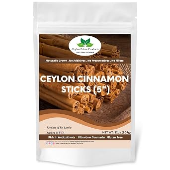 Ceylon Cinnamon Sticks 5" 2 lb., Premium Grade True Cinnamon from Sri Lanka, 100% Pure and Natural in a Resealable Bag