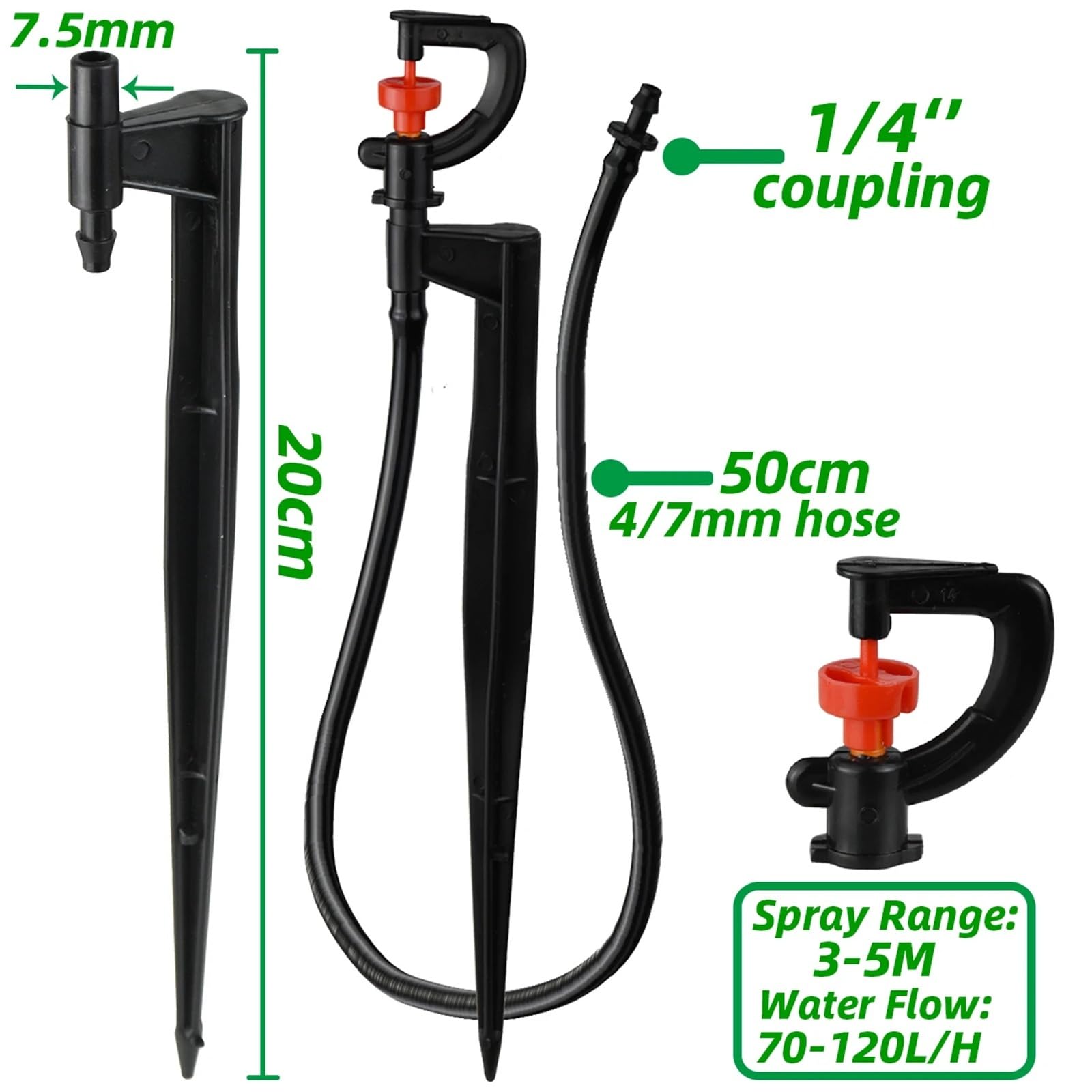 Kompatybilny z Sprycle 5-pak 1/10.2 cm obracane o 360° zraszacze mikro-nawadniające, 20 cm przyłącze kolca do ziemi
