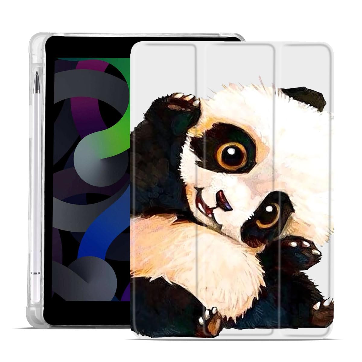 MAYCARI Cute Kawaii Panda Compatible with iPad Pro 11 inch Case with Pencil Holder, Auto Sleep/Wake, White Girly Cartoon Soft TPU Back Cover for 11