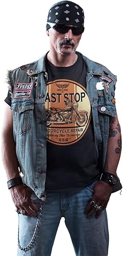Vista 4 de Camiseta de moto Last Stop Biker Rider Route 66 Harley Vintage Mens Black Tee