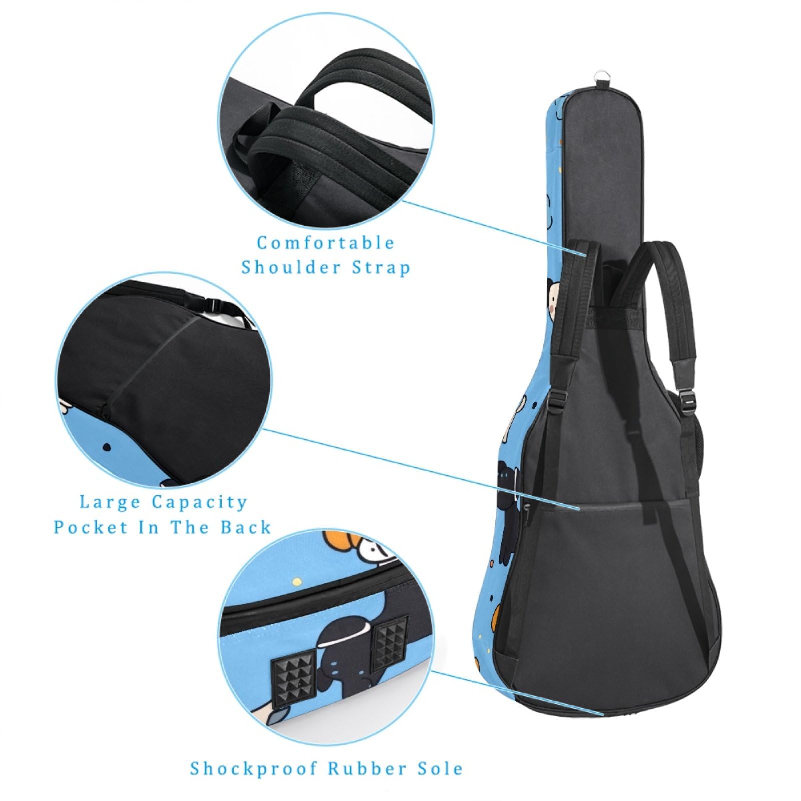 43 Zoll Akustikgitarre Softcase mit Rucksackgurt und 2 Taschen Handgemalt Hunde Hintergrund Keine Polsterung Rucksack Wasserdicht Oxford Tuch Bassgitarre Gigbag für Konzertgitarren,