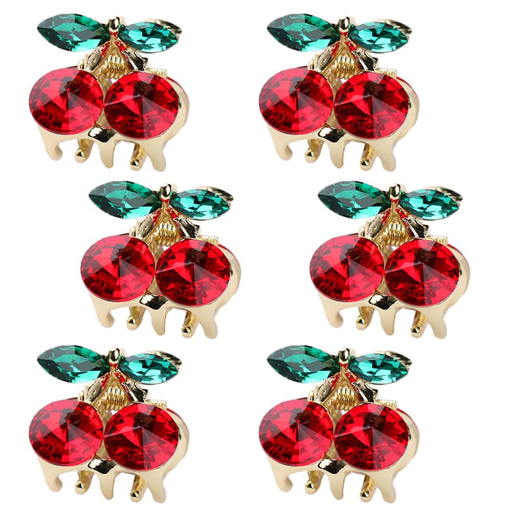 Cherry Hair Claws, 6Pcs Mini Cute Crystal Cherry Rhinestone Alloy Metal Hair Clips Fashion Sweet Accessories for Women Girl's Hair