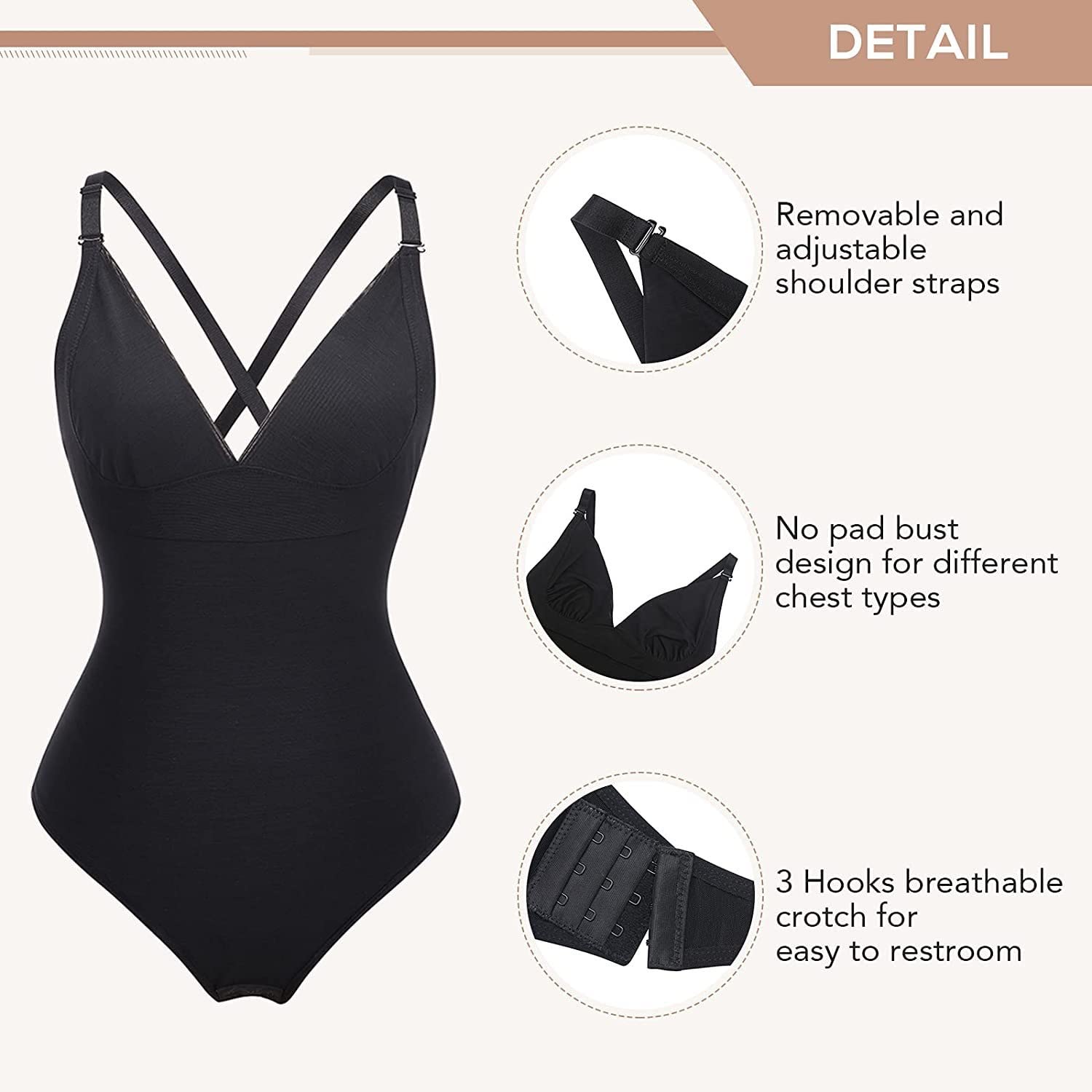 HLTYGWX Bezszwowe body dla kobiet Odpinane ramiączka Bielizna modelująca Niewidoczny gorset pod sukienkę Body Shapers