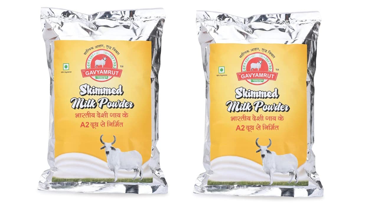Brij Gavyamrut A2 Cow Skimmed Milk Powder | All Natural | 100% Pure | Boosts Liver Health | | Sugar Free | No Added Preservatives | Perfect for Tea & Coffee | Pure & Premium | 1kg (Pack of 2, 2Kg)