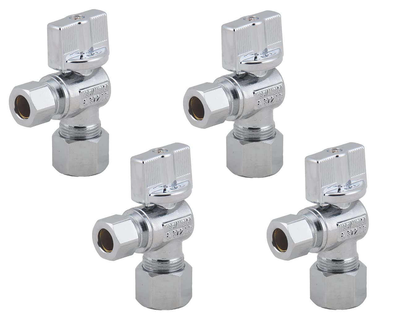 Válvula de parada de ángulo de 1/2 "OD x 3/8" OD, latón sin plomo chapado en cromo apagado suministro de agua para instalación de grifo o inodoro, marca LD (paquete de 4)