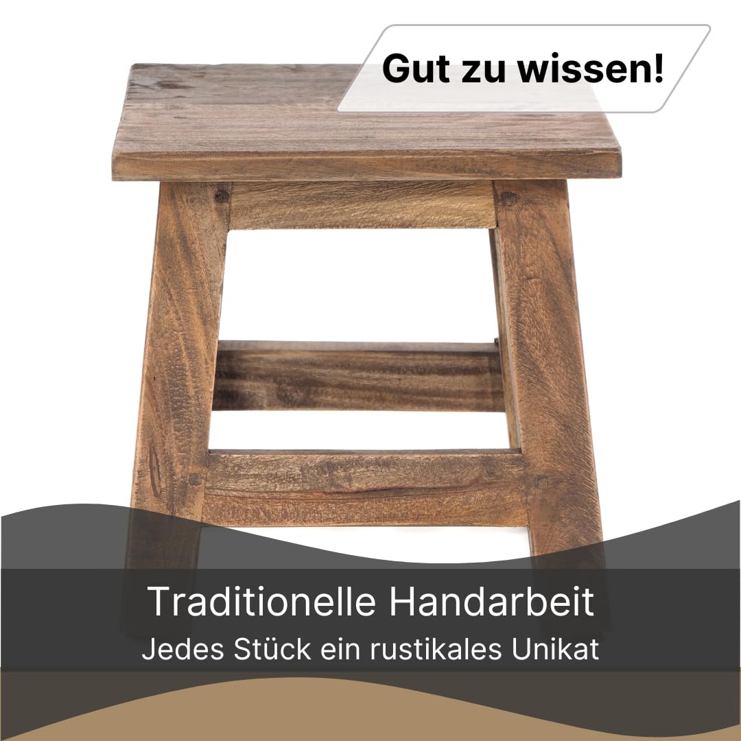 DESIGN DELIGHTS RUSTIKALER Vintage FUSSHOCKER PALO | 27,5x26x26cm (HxBxT), Mahagoni Recyclinholz | Holzhocker, Sitzhocker, Beistelltisch, Blumenhocker | Farbe: 01 Natur-Vintage