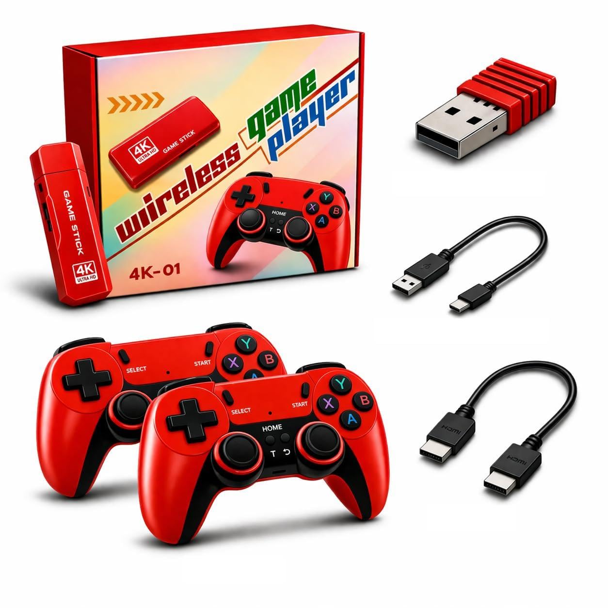 Wireless Retro Game Console Stick with 2 Controllers, 4K HDMI Gaming Console for TV, 10000+ Built-in Classic Games, Plug & Play Video Game System, Dual Player Retro Gaming-image-30